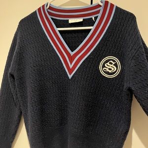 Sandro Navy Blue Sweater with striped neckline